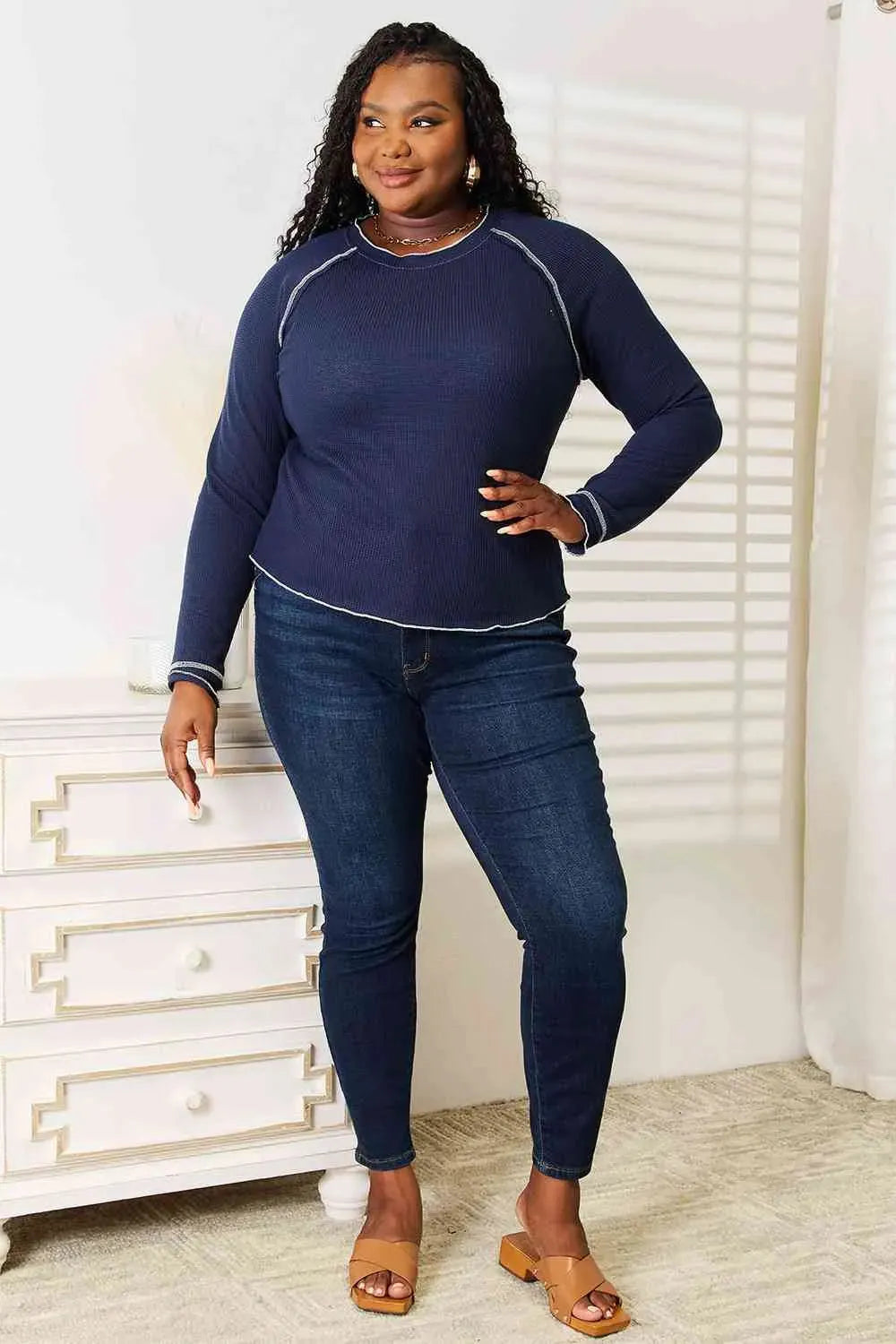 Basic Bae Long Raglan Sleeve Round Neck Top Blouses - Tophatter Daily Deals
