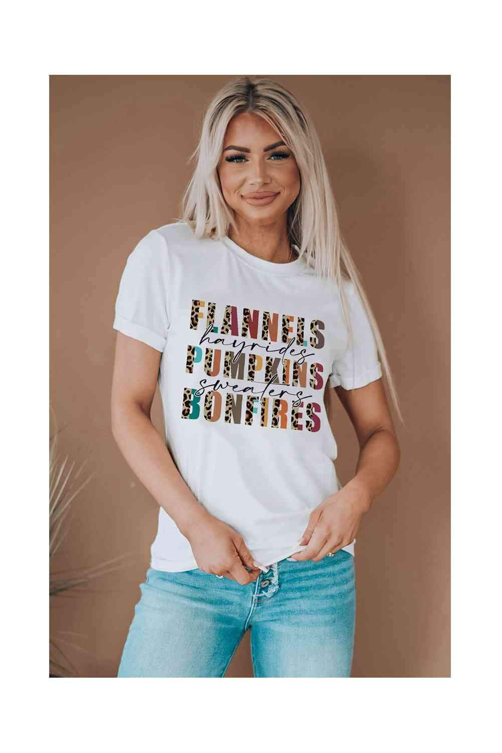 Letter Graphic Round Neck T-Shirt Women's T-Shirts - Tophatter Daily Deals