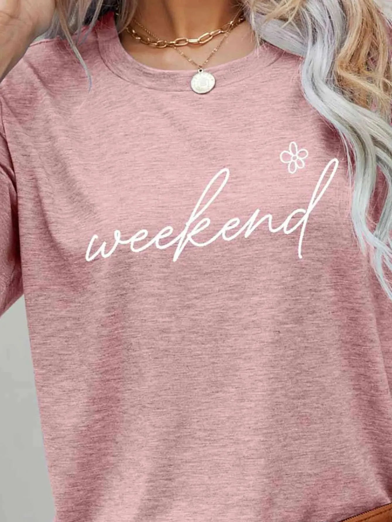 WEEKEND Flower Graphic Short Sleeve Tee Women's T-Shirts - Tophatter Daily Deals