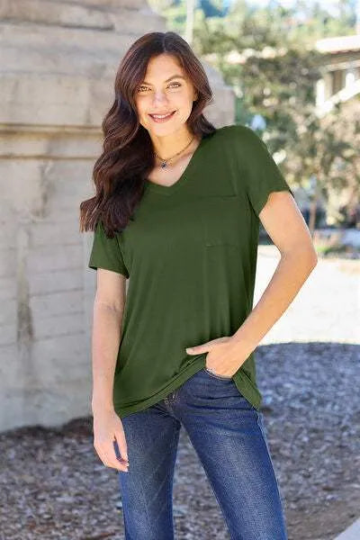 Basic Bae Full Size V-Neck Short Sleeve T-Shirt Women's T-Shirts - Tophatter Daily Deals