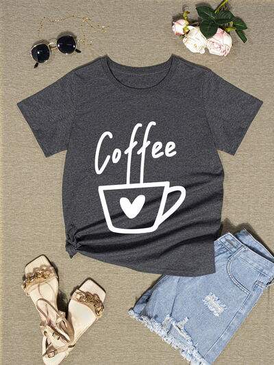 COFFEE Round Neck Short Sleeve T-Shirt Women's T-Shirts - Tophatter Daily Deals