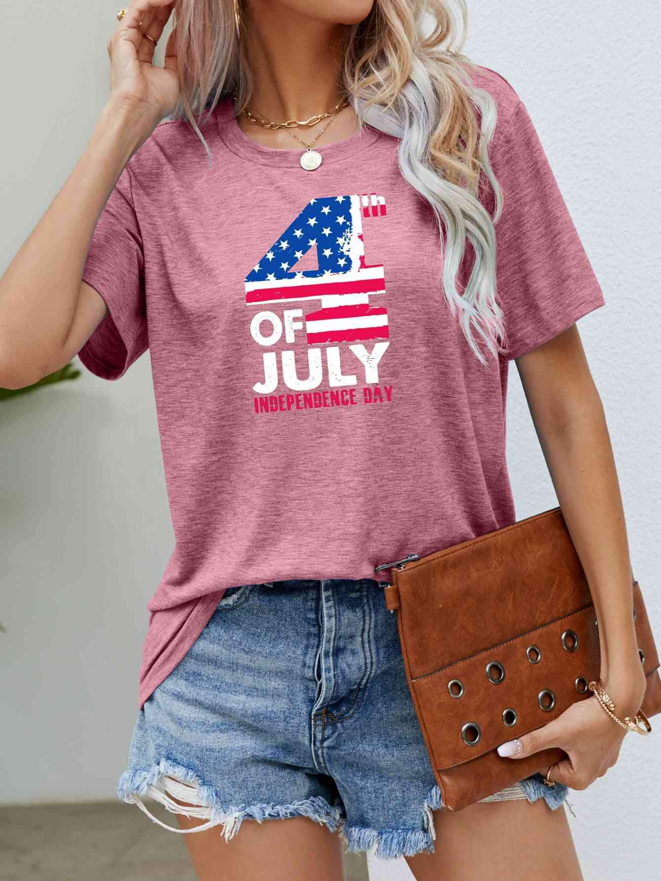 4th OF JULY INDEPENDENCE DAY Graphic Tee Dusty Pink Women's T-Shirts - Tophatter Daily Deals