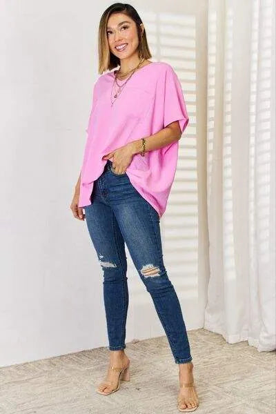 Zenana Texture Short Sleeve T-Shirt Blouses - Tophatter Daily Deals