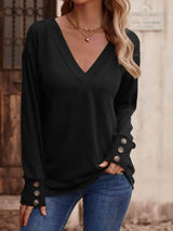 V-Neck Long Sleeve Top Black Women's T-Shirts - Tophatter Daily Deals