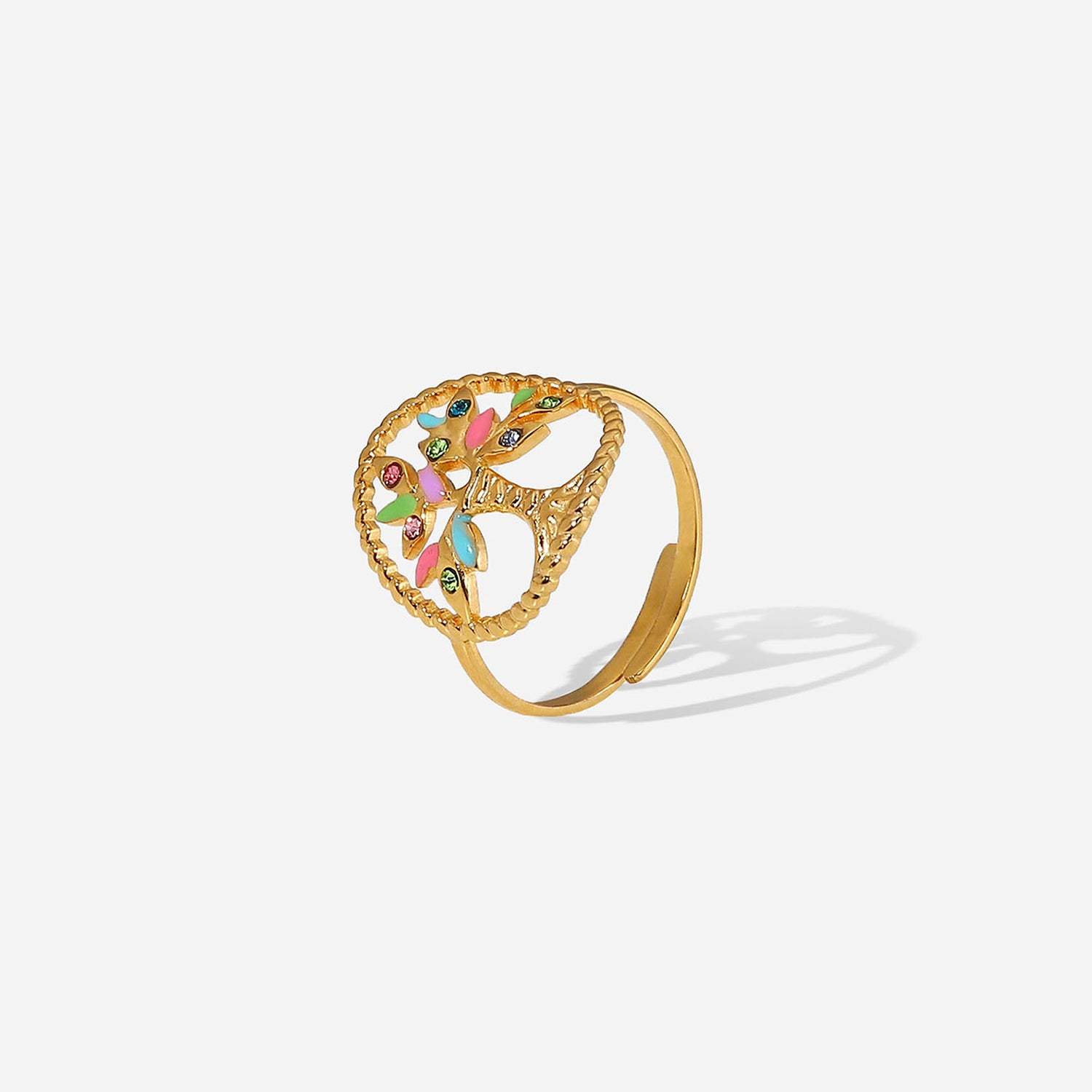 Tree Shape Inlaid Zircon 18K Gold-Plated Ring Gold One Size Rings - Tophatter Daily Deals