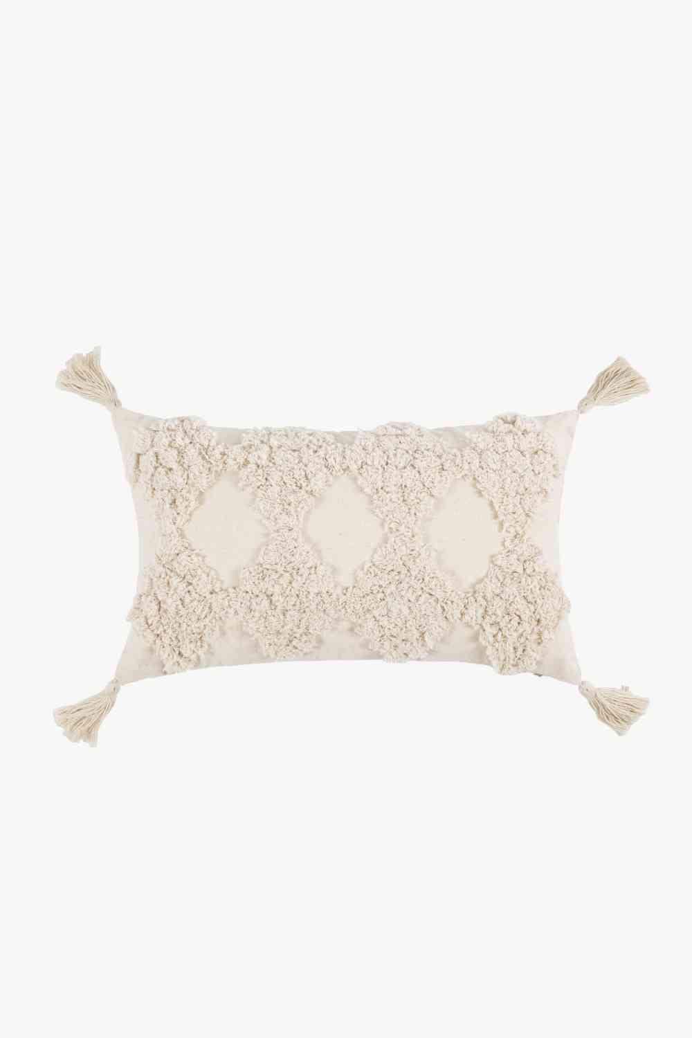 Fringe Decorative Throw Pillow Case Beige Checkered Lumbar One Size Decorative Pillowcases - Tophatter Daily Deals