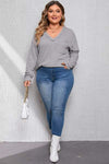 Plus Size Waffle-Knit V-Neck Dropped Shoulder T-Shirt Women's T-Shirts - Tophatter Daily Deals