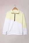 Contrast Zip-Up Collared Neck Dropped Shoulder Blouse Blouses - Tophatter Daily Deals