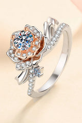 925 Sterling Silver Rose-Shaped Moissanite Ring Moissanite - Tophatter Daily Deals