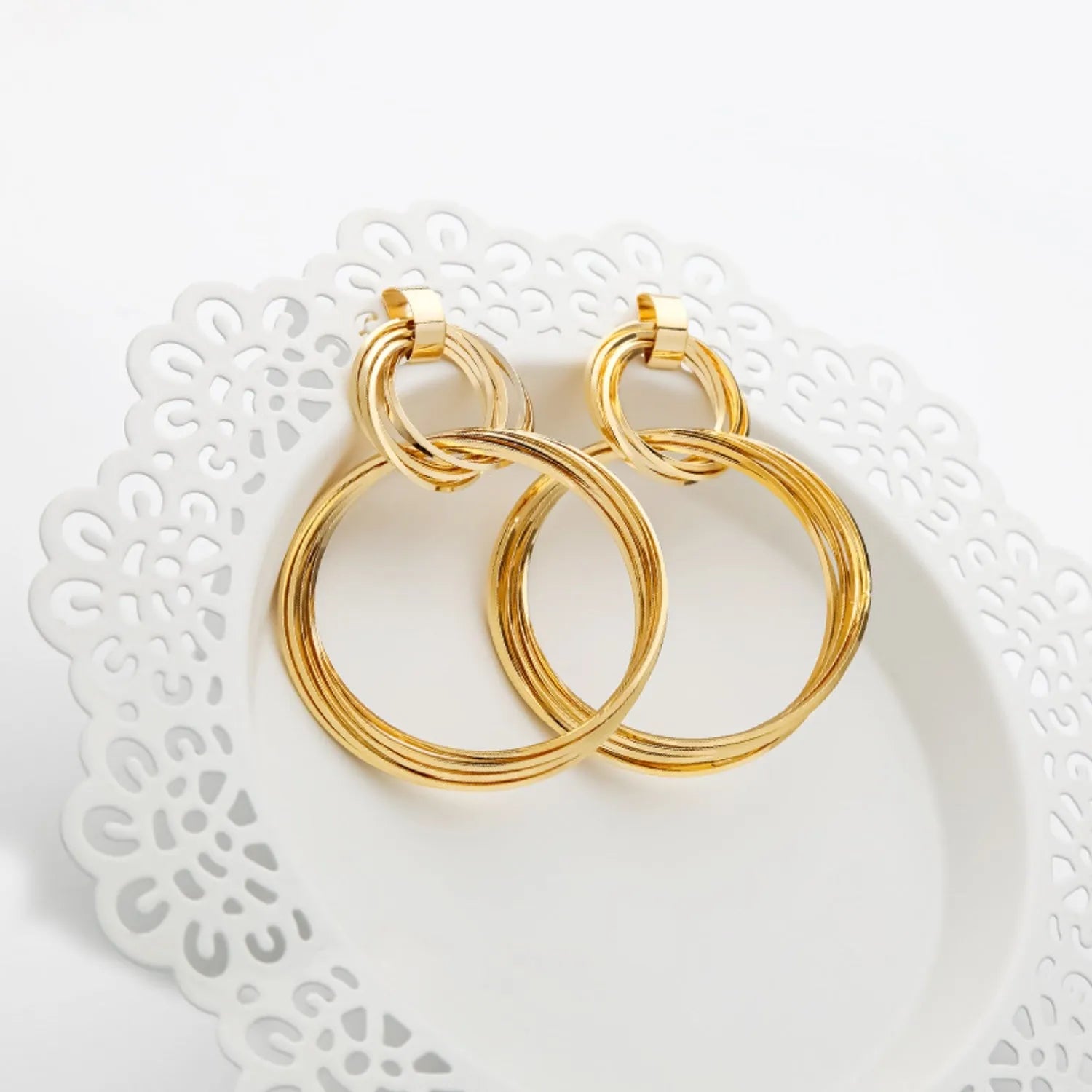 Gold-Plated Copper Double-Hoop Earrings Earrings - Tophatter Daily Deals