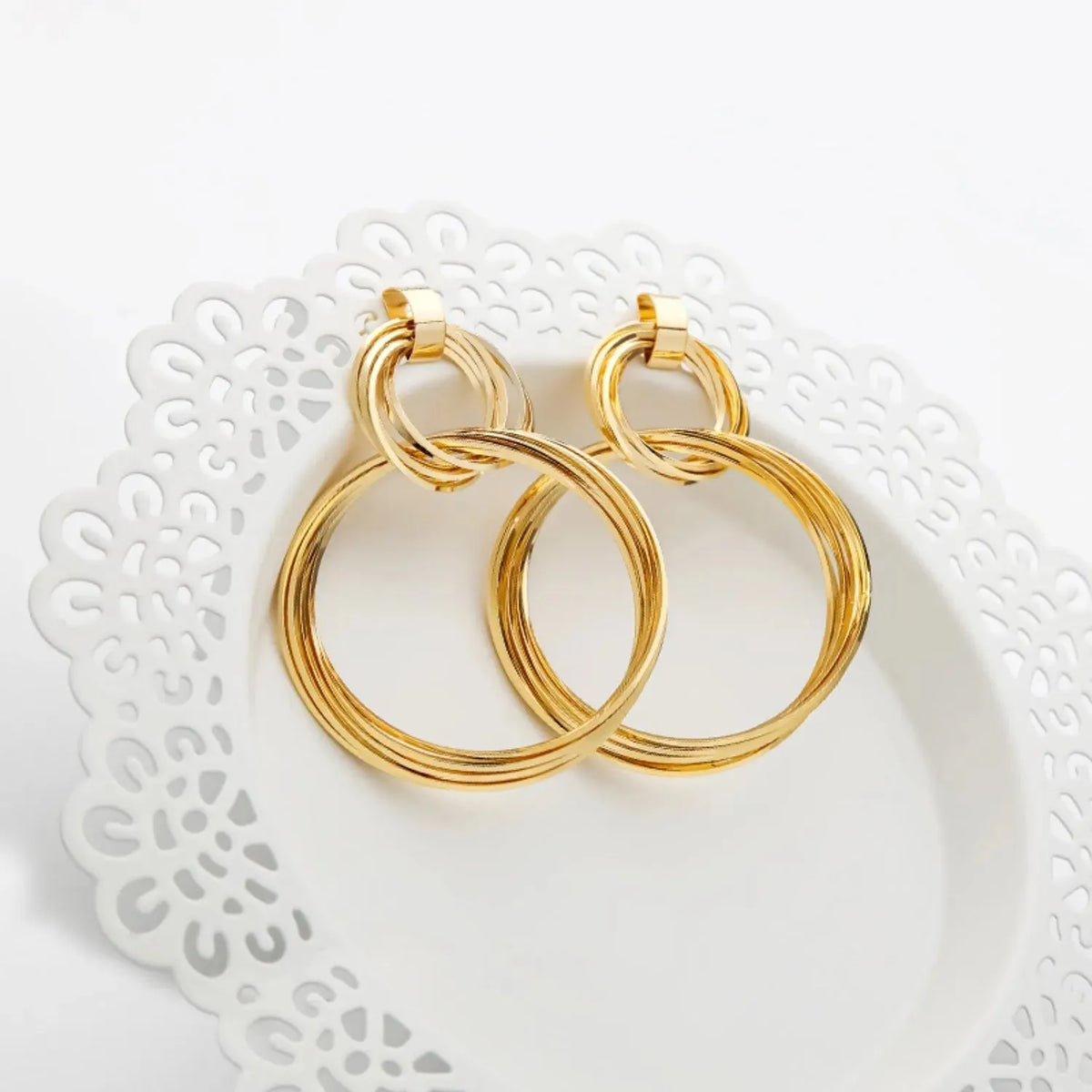 Gold-Plated Copper Double-Hoop Earrings Earrings - Tophatter Daily Deals