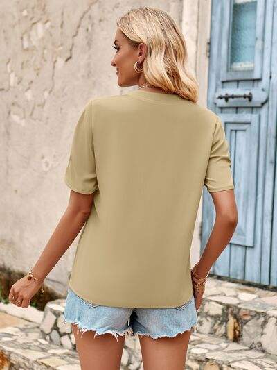 V-Neck Short Sleeve Blouse Blouses - Tophatter Daily Deals