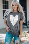 Heart Graphic Cuffed Short Sleeve Tee Gray Women's T-Shirts - Tophatter Daily Deals