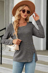 Slit Decorative Button Square Neck T-Shirt Women's T-Shirts - Tophatter Daily Deals