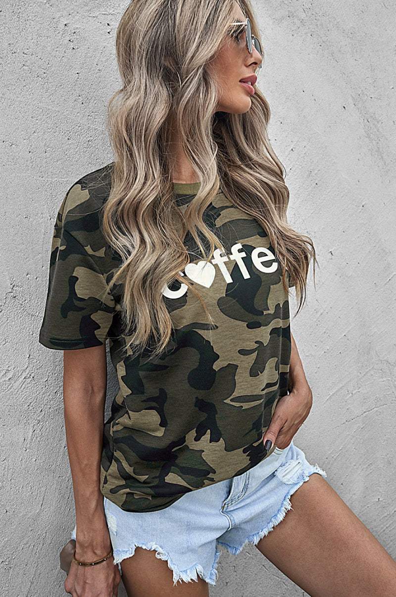 Coffee Graphic Camo Tee Women's T-Shirts - Tophatter Daily Deals