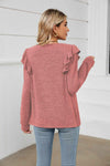 Square Neck Ruffle Shoulder Long Sleeve T-Shirt Women's T-Shirts - Tophatter Daily Deals