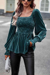 Smocked Square Neck Long Sleeve Blouse Blouses - Tophatter Daily Deals