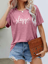 Slogan Graphic Round Neck Short Sleeve Tee Light Mauve Women's T-Shirts - Tophatter Daily Deals