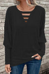 Cutout Round Neck Long Sleeve T-Shirt Women's T-Shirts - Tophatter Daily Deals