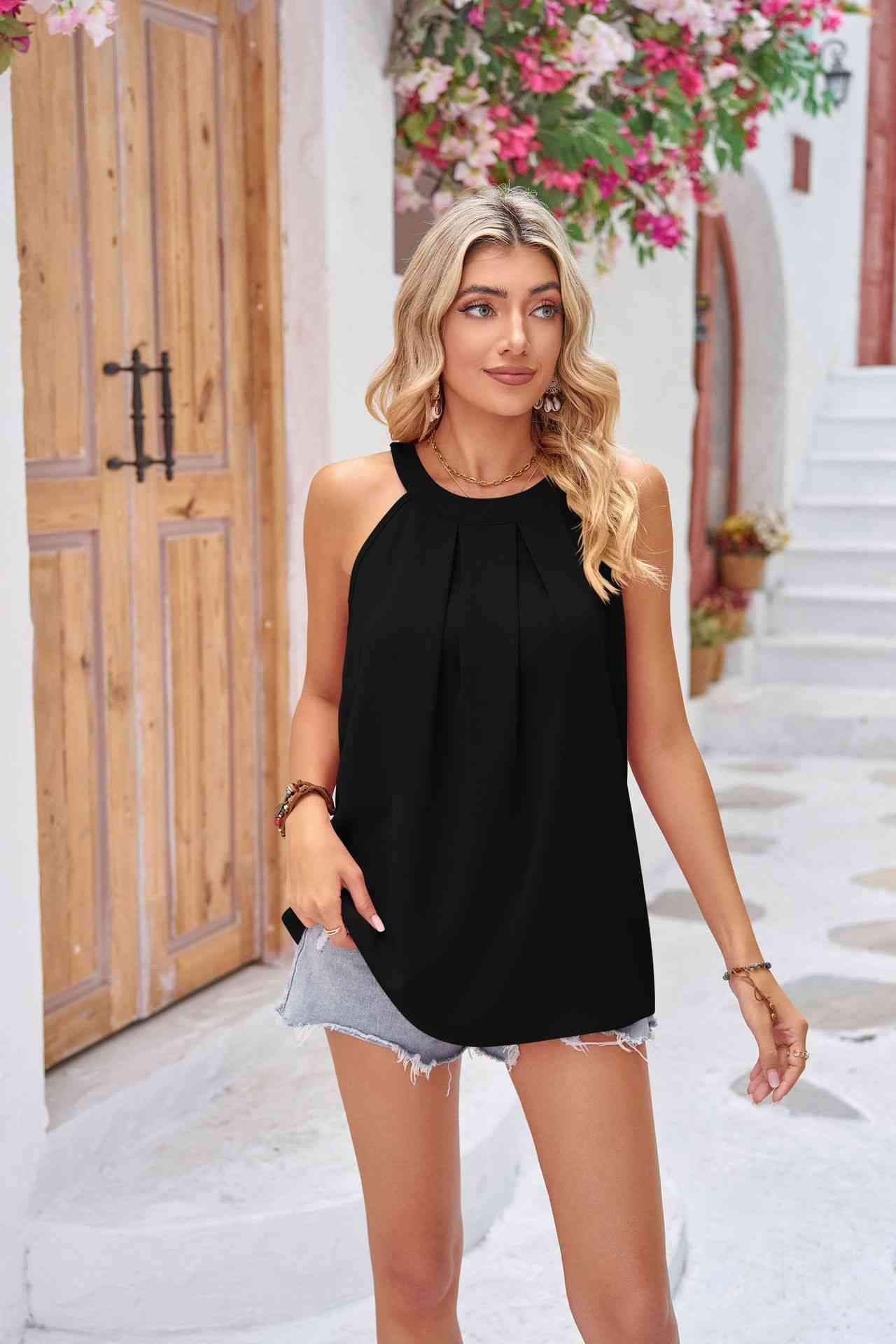 Grecian Neck Sleeveless Top Blouses - Tophatter Daily Deals