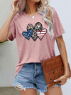 US Flag Leopard Heart Graphic Tee Blush Pink Women's T-Shirts - Tophatter Daily Deals