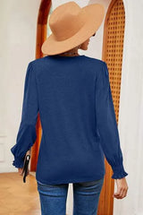 Lace Detail V-Neck Lantern Sleeve T-Shirt Women's T-Shirts - Tophatter Daily Deals