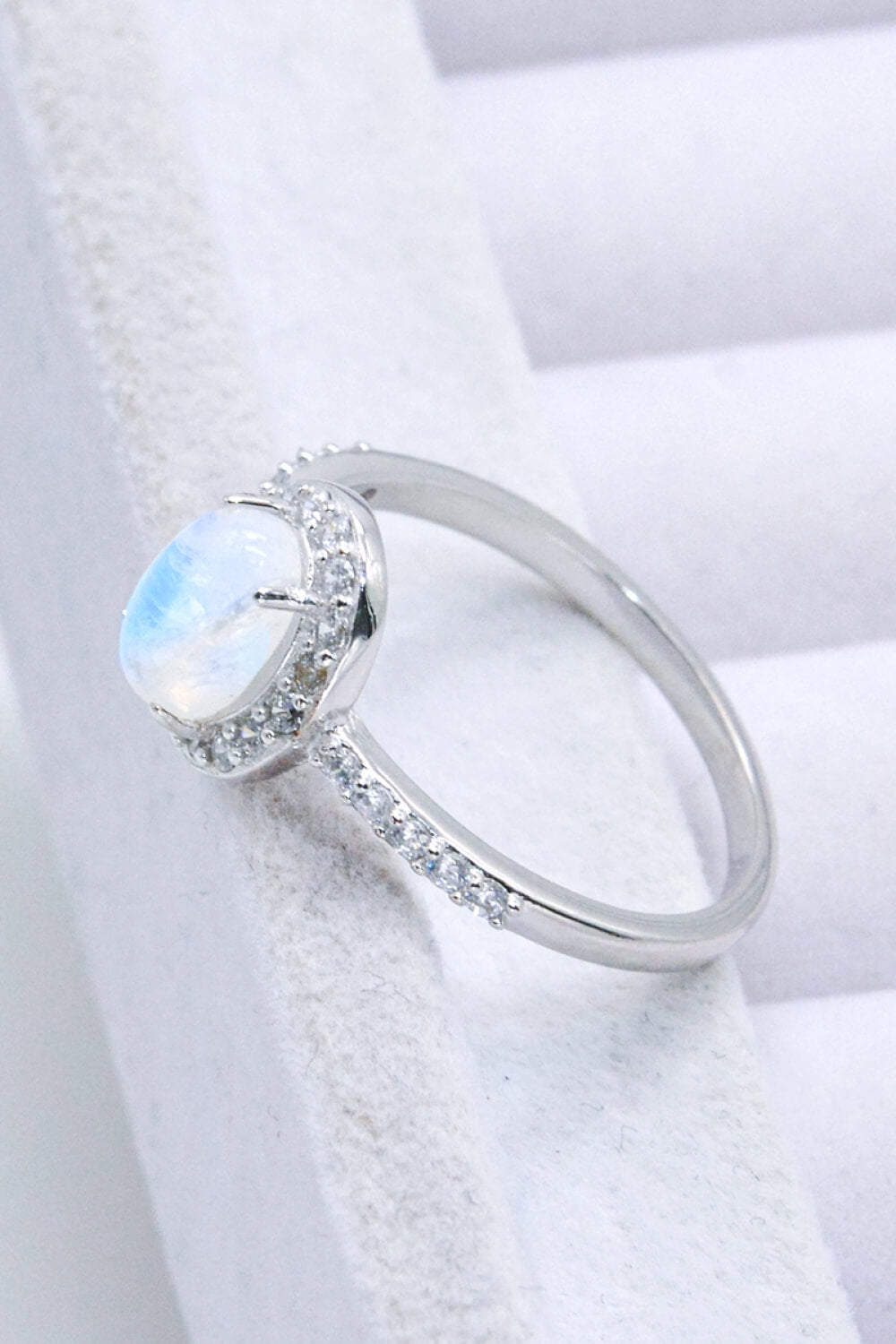 925 Sterling Silver Natural Moonstone Halo Ring Moonstone - Tophatter Daily Deals