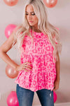 Leopard Round Neck Tiered Blouse Hot Pink Blouses - Tophatter Daily Deals