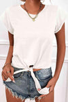 Tied Round Neck Crop Tee White Women's T-Shirts - Tophatter Daily Deals