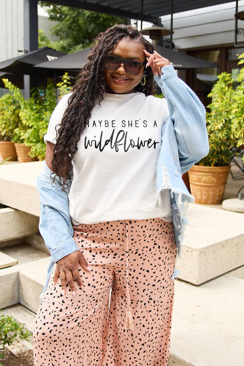 Simply Love Full Size MAYBE SHE'S A WILDFLOWER Short Sleeve T-Shirt Women's T-Shirts - Tophatter Daily Deals