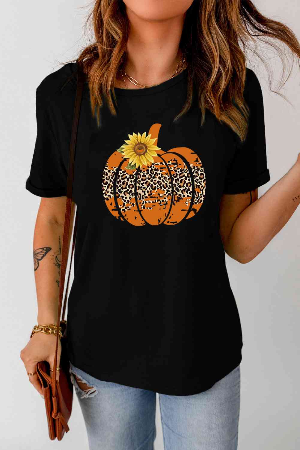 Floral Pumpkin Graphic Tee Women's T-Shirts - Tophatter Daily Deals