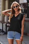 Ruffle Shoulder V-Neck Top Black Blouses - Tophatter Daily Deals