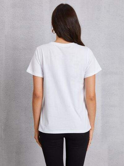 Heart Round Neck Short Sleeve T-Shirt Women's T-Shirts - Tophatter Daily Deals