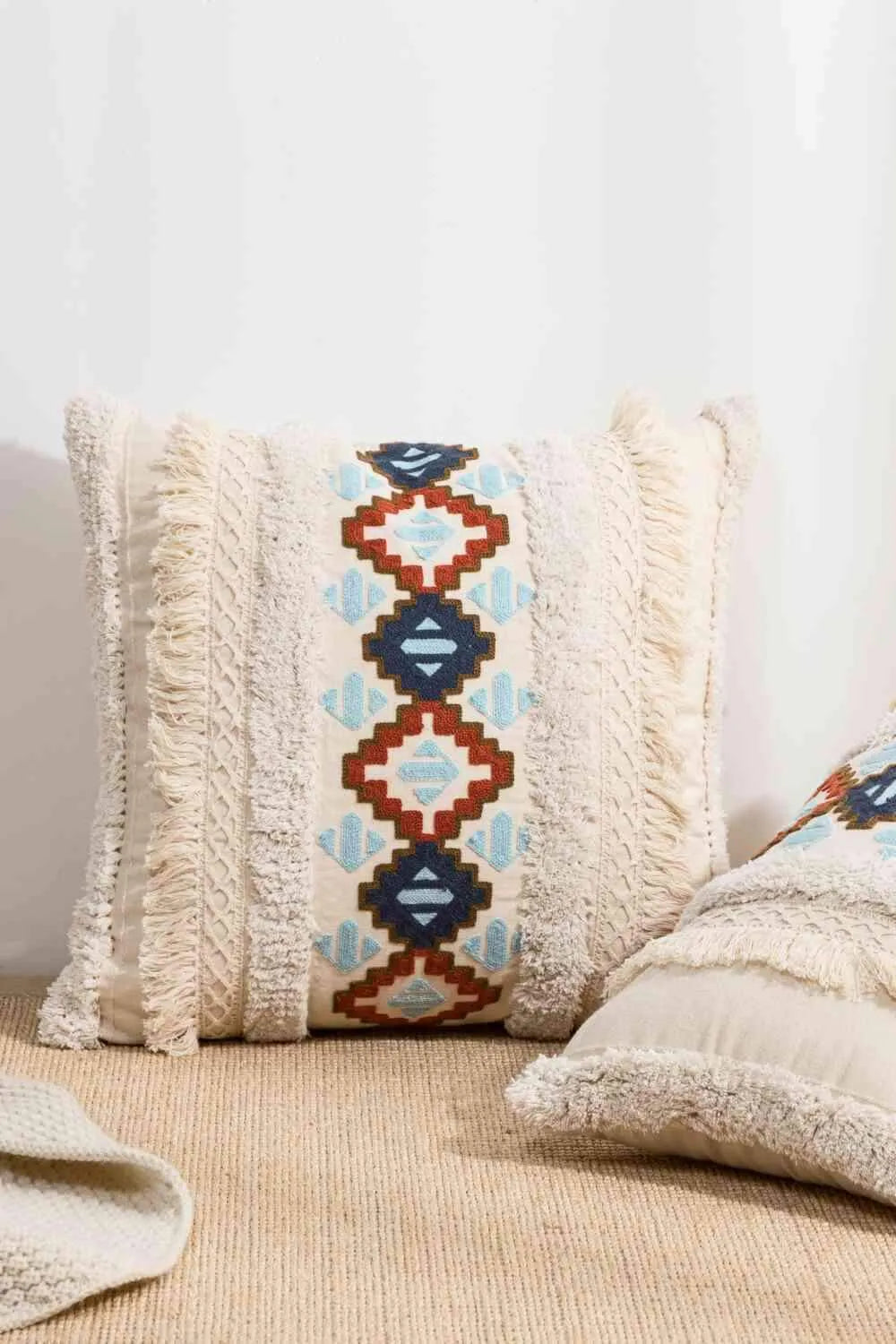 Embroidered Fringe Detail Decorative Throw Pillow Case Decorative Pillowcases - Tophatter Daily Deals