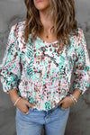 Printed Round Neck Balloon Sleeve Blouse - Tophatter Deals