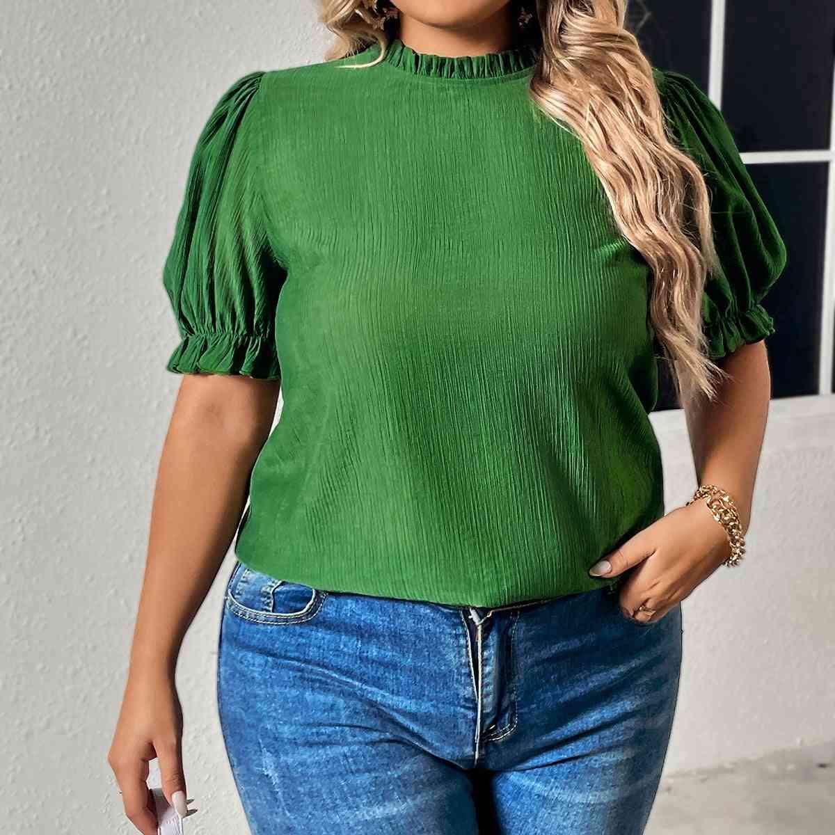 Plus Size Round Neck Flounce Sleeve Blouse Blouses - Tophatter Daily Deals