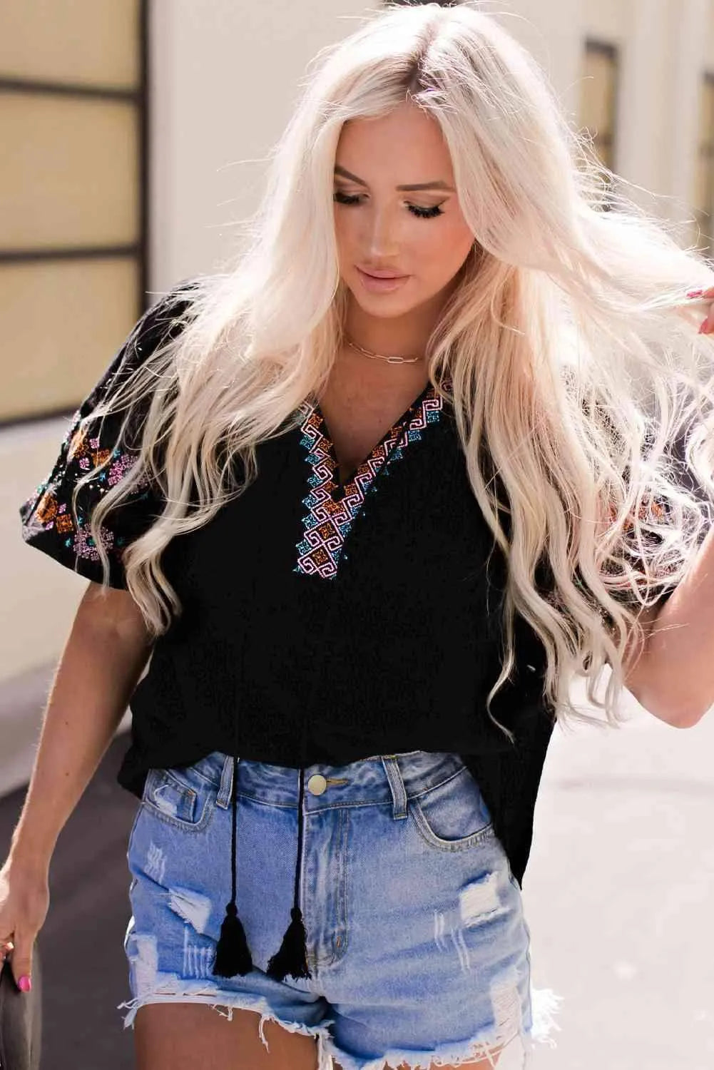 Bohemian Tassel Half Puff Sleeve Top Blouses - Tophatter Daily Deals