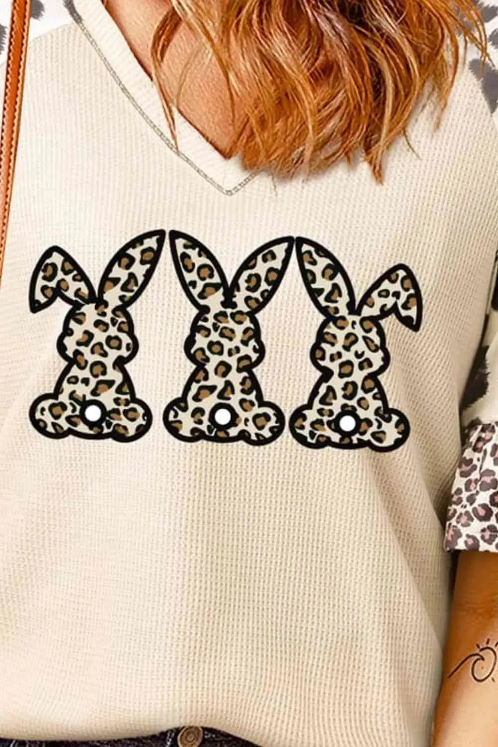 Easter Leopard Waffle-Knit Flounce Sleeve Top Women's T-Shirts - Tophatter Daily Deals
