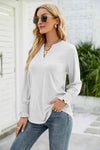 Heathered Flounce Sleeve Curved Hem Top White Blouses - Tophatter Daily Deals