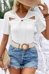 Twisted Front Short Sleeve Eyelet Blouse Blouses - Tophatter Daily Deals