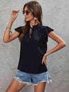 Tie Neck Flutter Sleeve Top Blouses - Tophatter Daily Deals