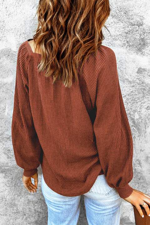 Square Neck Waffle-Knit Top Blouses - Tophatter Daily Deals