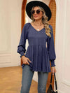 V-Neck Lantern Sleeve Blouse Blouses - Tophatter Daily Deals