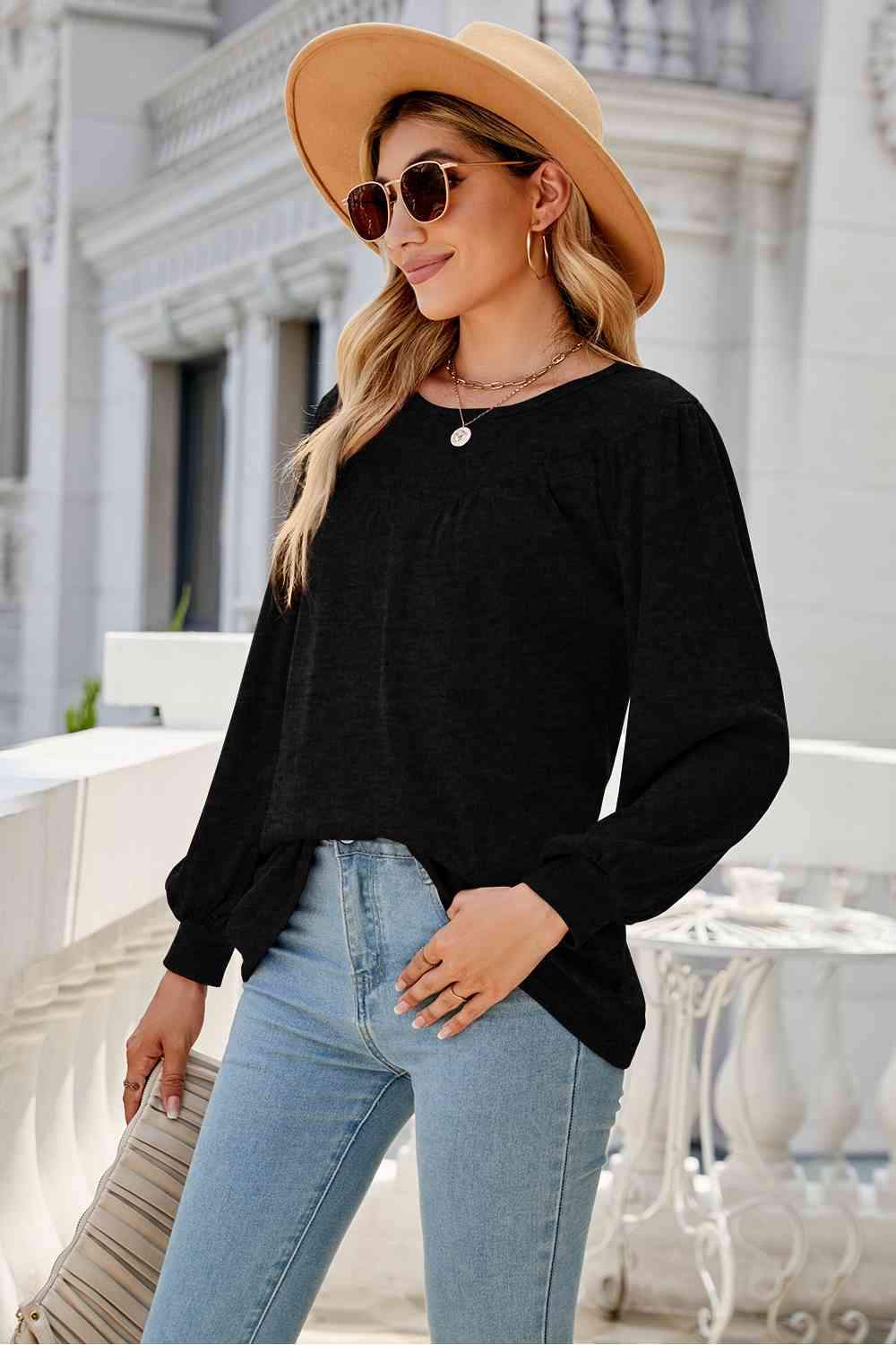 Round Neck Long Sleeve Top Women's T-Shirts - Tophatter Daily Deals