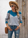 Striped Round Neck Long Sleeve T-Shirt Sky Blue Women's T-Shirts - Tophatter Daily Deals