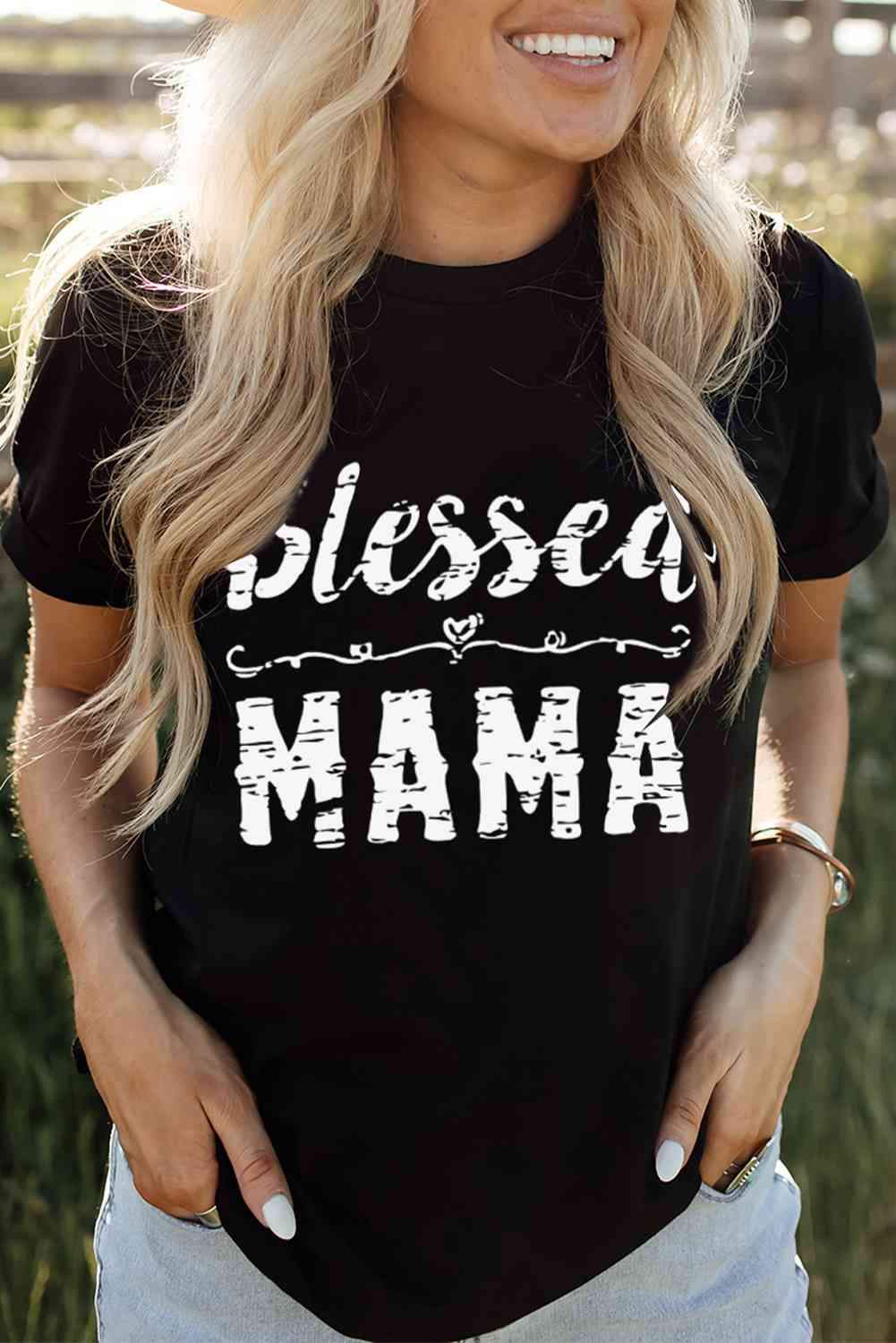 BLESSED MAMA Graphic Tee Black Women's T-Shirts - Tophatter Daily Deals