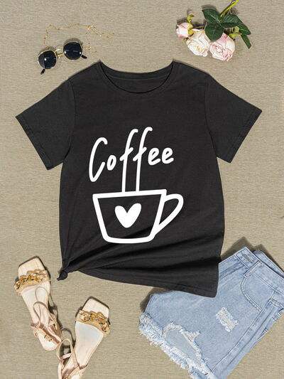 COFFEE Round Neck Short Sleeve T-Shirt Women's T-Shirts - Tophatter Daily Deals