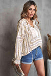 Printed Flounce Sleeve Ruffled Neck Blouse Blouses - Tophatter Daily Deals