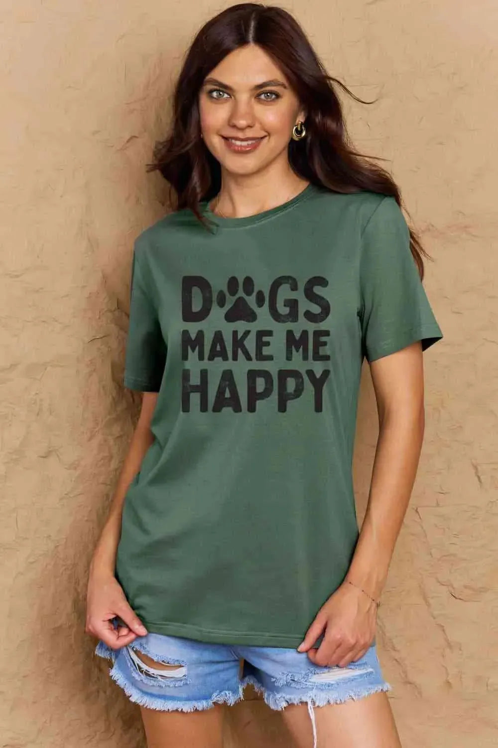 Simply Love Full Size DOGS MAKE ME HAPPY Graphic Cotton T-Shirt Women's T-Shirts - Tophatter Daily Deals