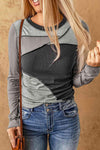 Color Block Exposed Seam Long Sleeve Top Charcoal Blouses - Tophatter Daily Deals